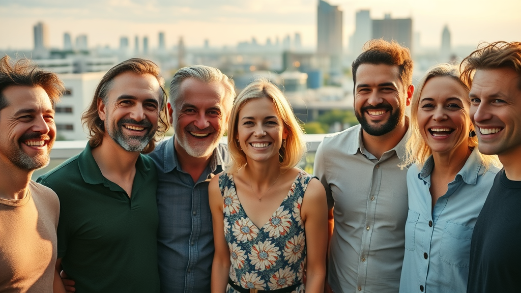 Group enjoying healthy hair after successful hair loss treatments outdoors