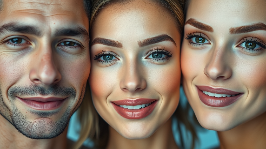 Healthy glowing faces after cosmetic dermatology treatments, close-up