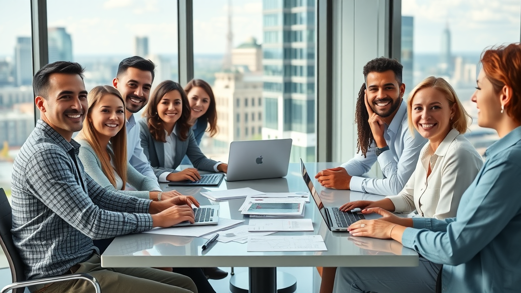 Vibrant corporate marketing team collaborating on blog strategy in Plano office, increasing brand awareness with blogs in Plano, digital marketing
