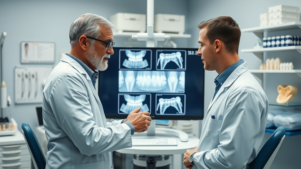 Dental lab services teamwork reviewing digital dental restoration scans