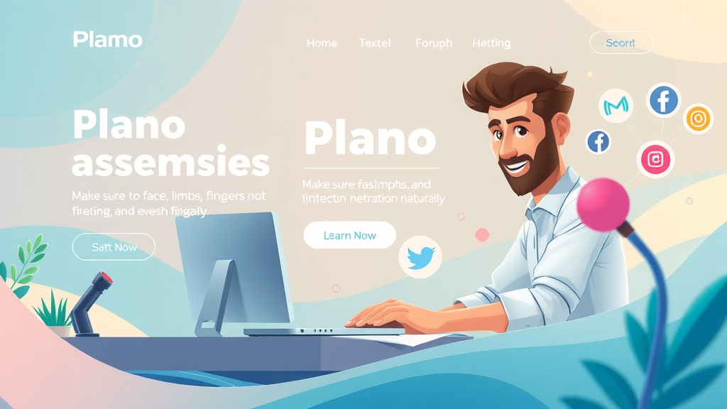 modern Plano business website optimized for social media marketing, branded graphics and dynamic icons, designer at foreground