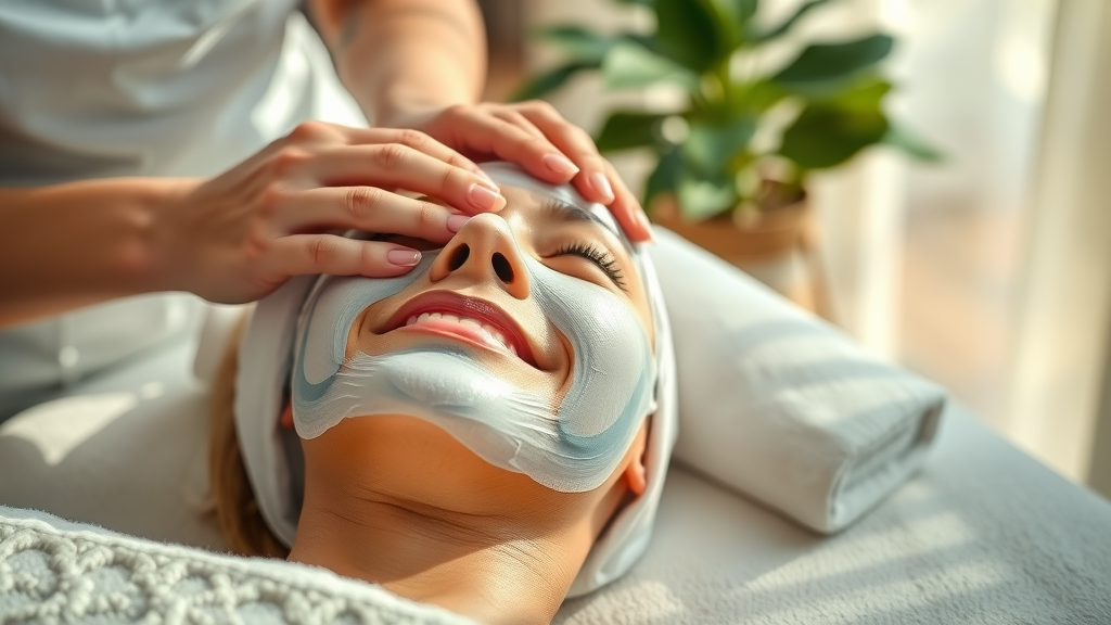 Professional esthetician applying facial mask for radiant, healthy skin glow.