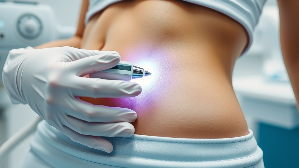 Coolsculpting fat reduction device in action on abdomen at clinic.