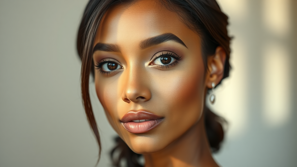 Elegant woman with balanced facial features demonstrating facial balancing techniques