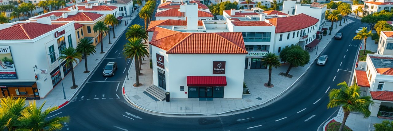 A modern body sculpting solutions clinic with terracotta roof on a coastal street.