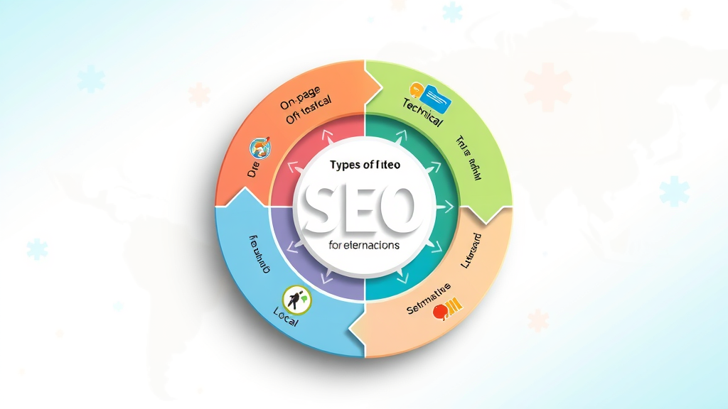Infographic showing 4 types of SEO - On-Page, Off-Page, Technical, Local