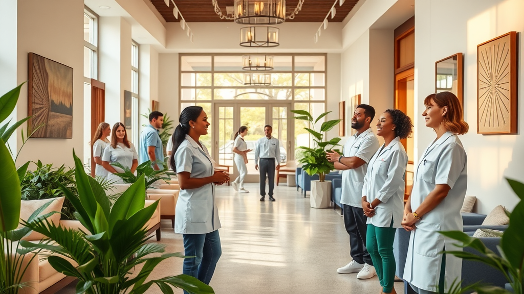 San Francisco spa clients and staff, medical facials trend in bright reception area