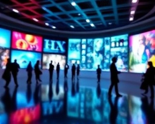interactive SocialMedia graphics, captivating visuals, designing interfaces, photorealistic, digital lab with multitouch screens, highly detailed, graphics lighting up, 4800x3200 resolution, saturated vibrancy, reflective lighting, shot with a 24mm lens