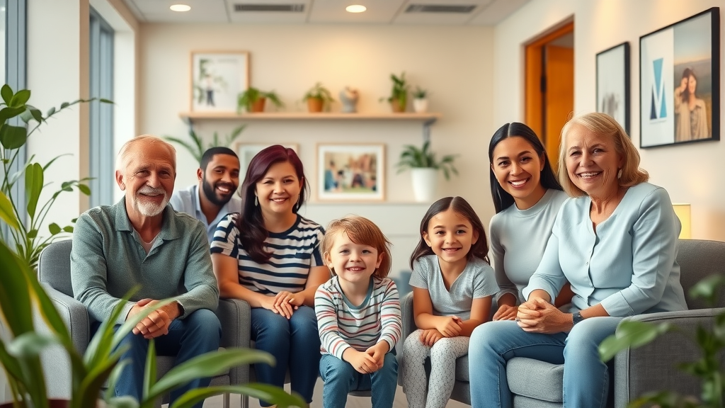 Comfortable dental office lobby with patients awaiting professional dental service