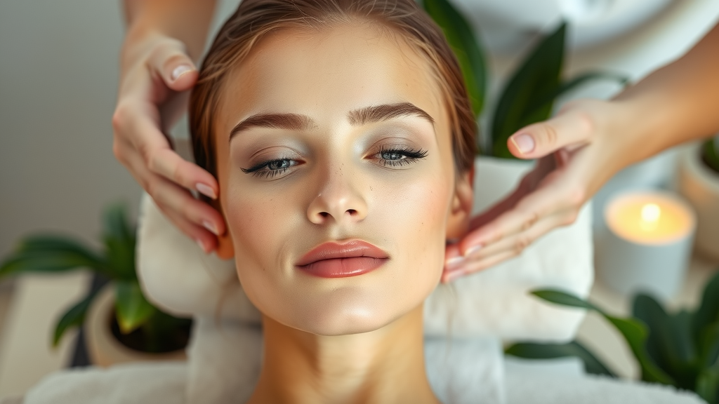 Professional esthetician services providing glowing skin facial in a tranquil spa.