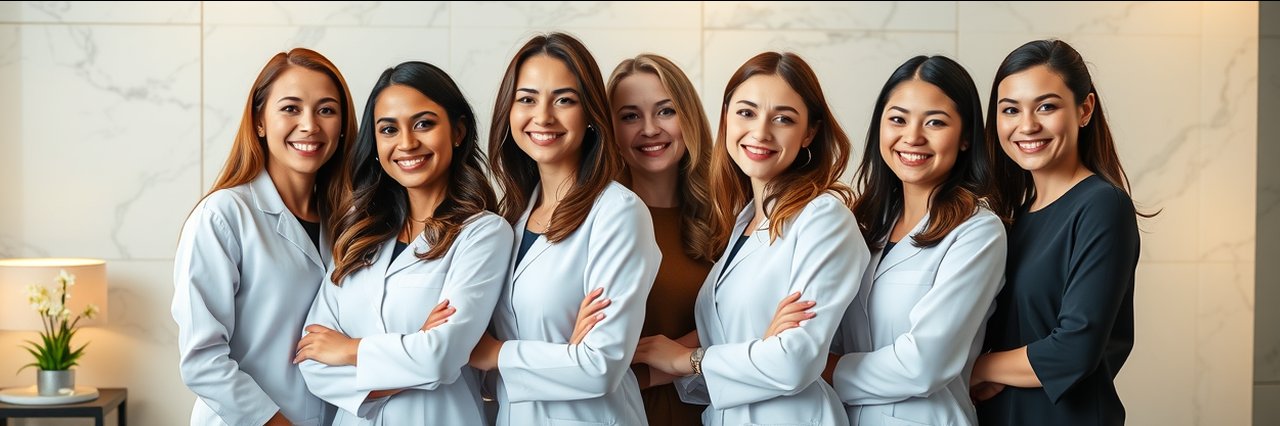Aesthetic medicine San Diego team smiling at a modern medical spa.