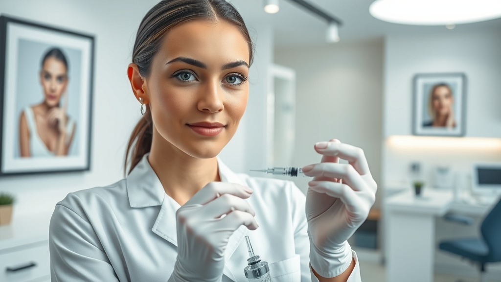 Expert practitioner preparing Botox wrinkle treatment in clinic