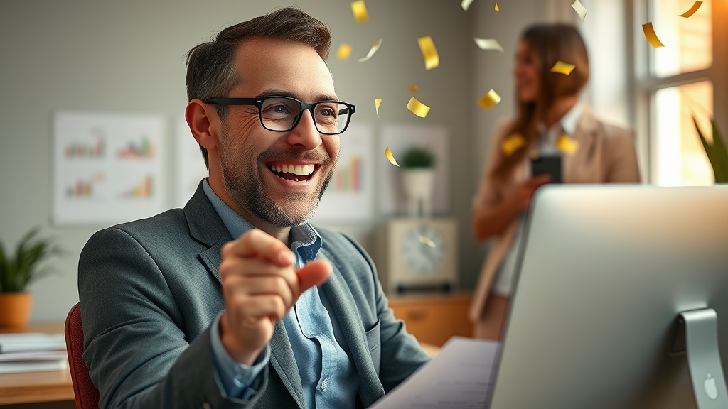 digital marketing agency happy business owner celebrating ROI growth in Plani digital marketing