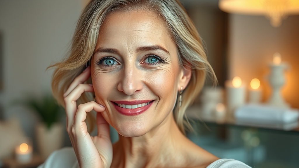 Skin rejuvenation sculptra for aging skin, radiant mature woman in luxury med spa