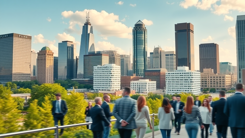 digital marketing tips in plani vibrant Plano city skyline professionals networking urban cityscape