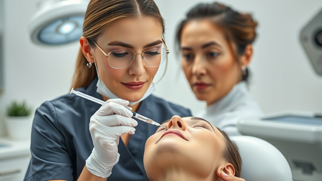 Aesthetic nurse performing botox wrinkle reduction for smoother youthful skin.