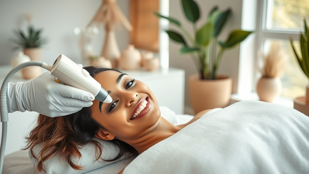 Confident woman receiving laser hair removal in calm spa setting