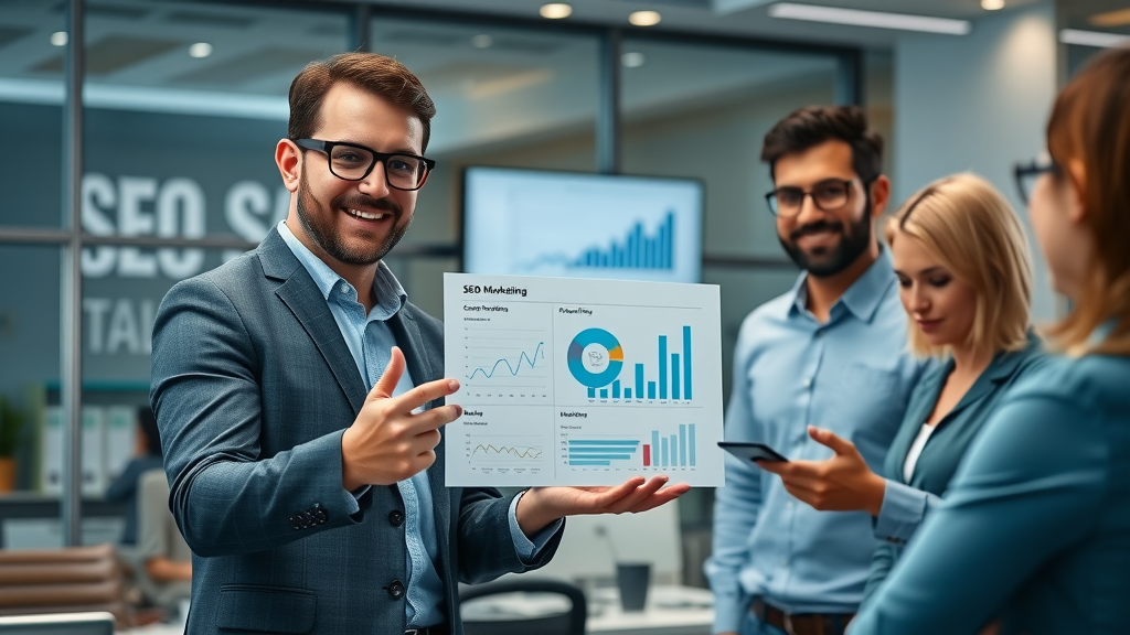 SEO consultants in Plano presenting digital marketing results to business team