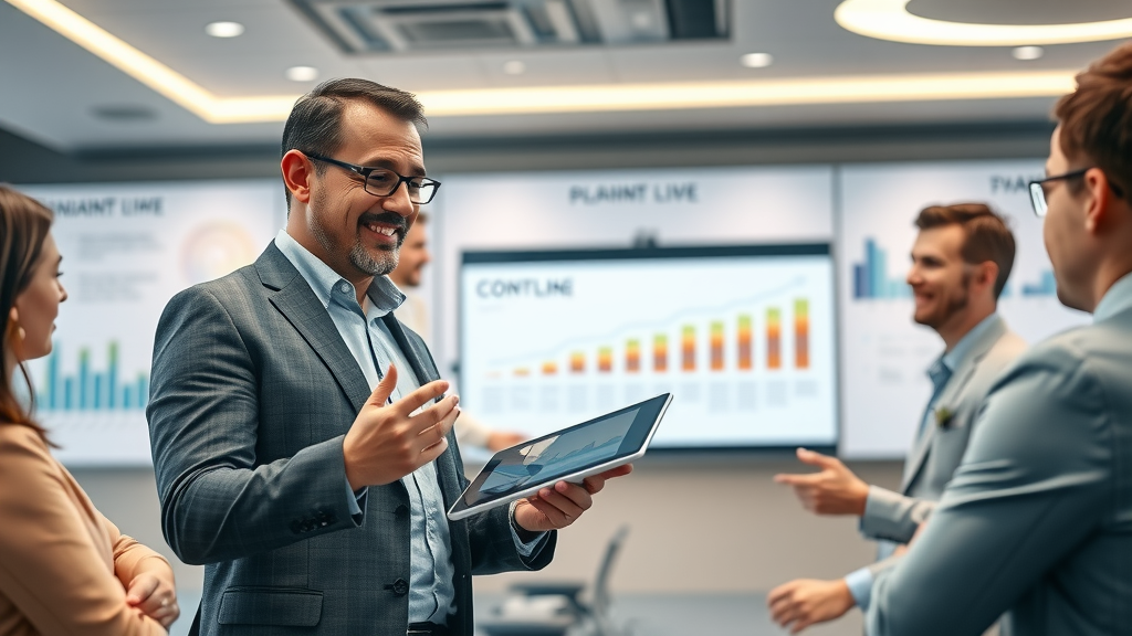 Plano digital marketing consultant presenting long-term content strategy