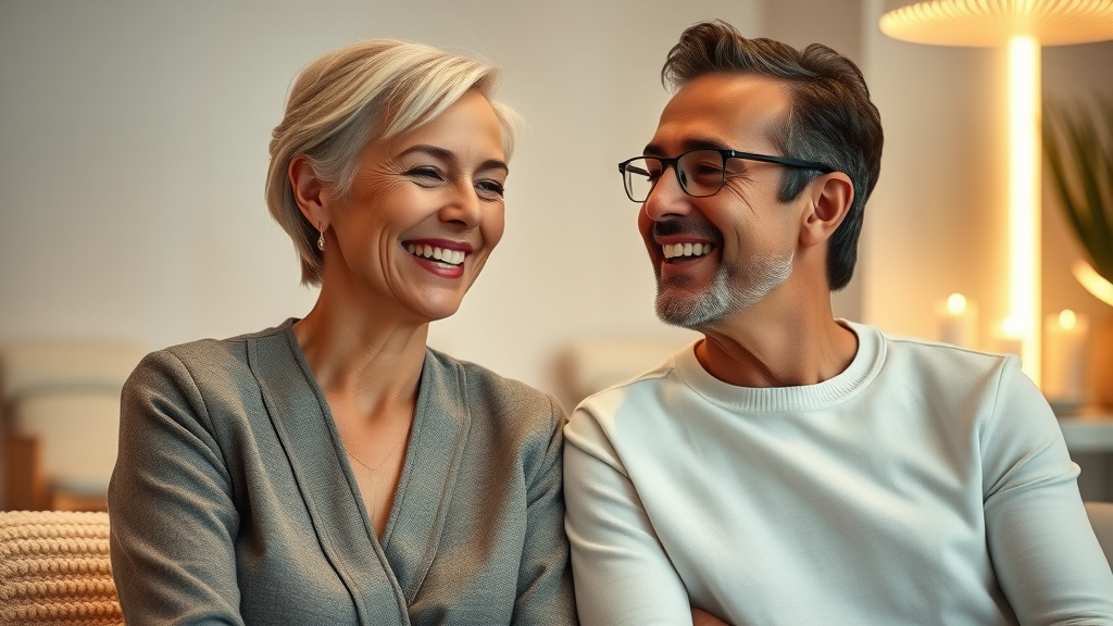 Happy couple after non-surgical aesthetic treatments in modern spa