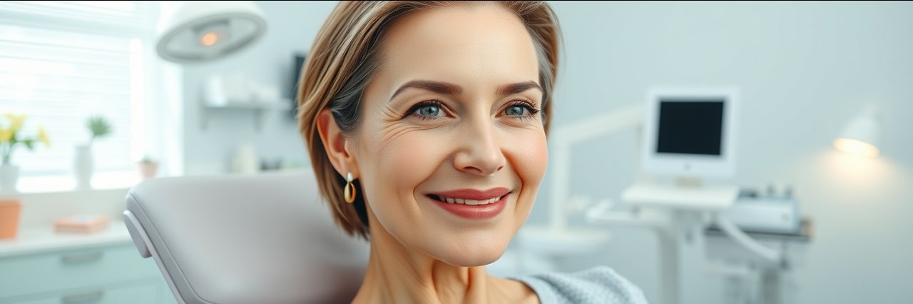 Woman after botox wrinkle treatment showing smooth youthful skin in clinic setting