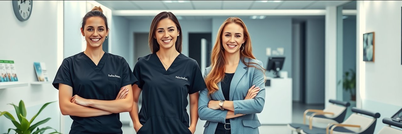 Two women in a medical aesthetics clinic, smiling and confident.