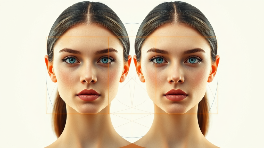 Before-and-after concept illustrating facial balancing techniques and symmetry