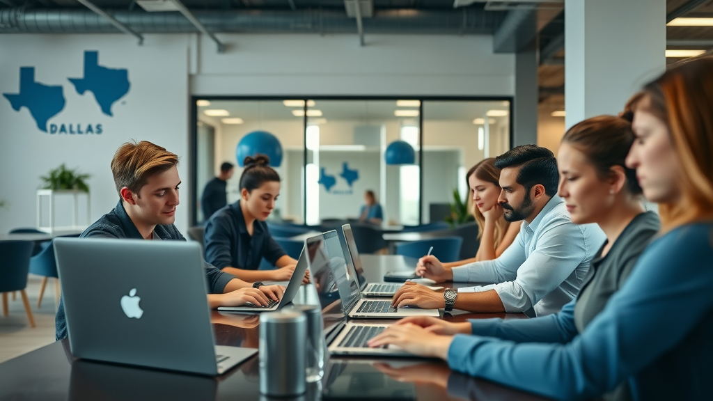 Dallas small business digital marketing team collaborating in modern office