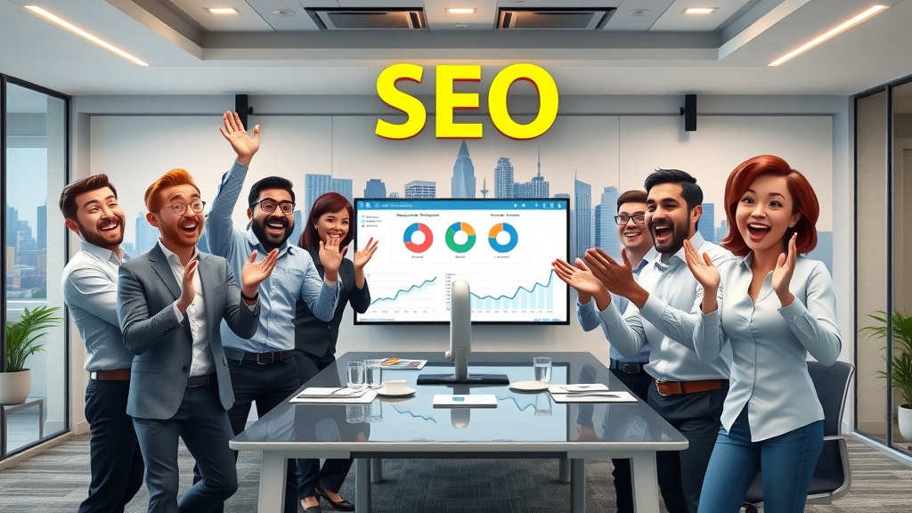 Plano business team celebrating digital marketing and SEO content creation success