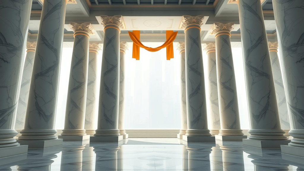 Architectural pillars symbolizing four pillars of SEO: Technical, Content, Authority, UX