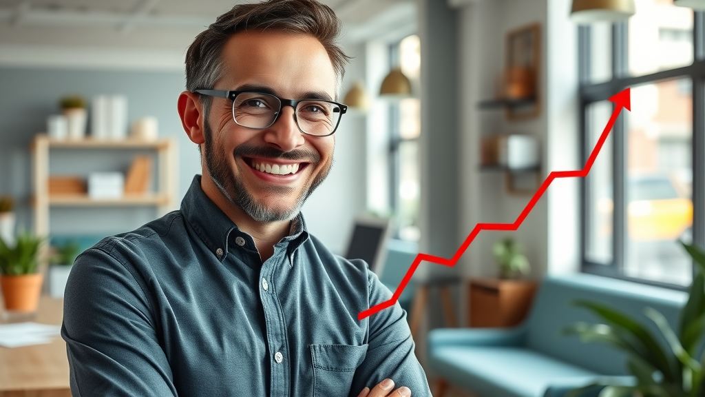 Dallas small business owner with before-and-after search result chart - SEO transformation