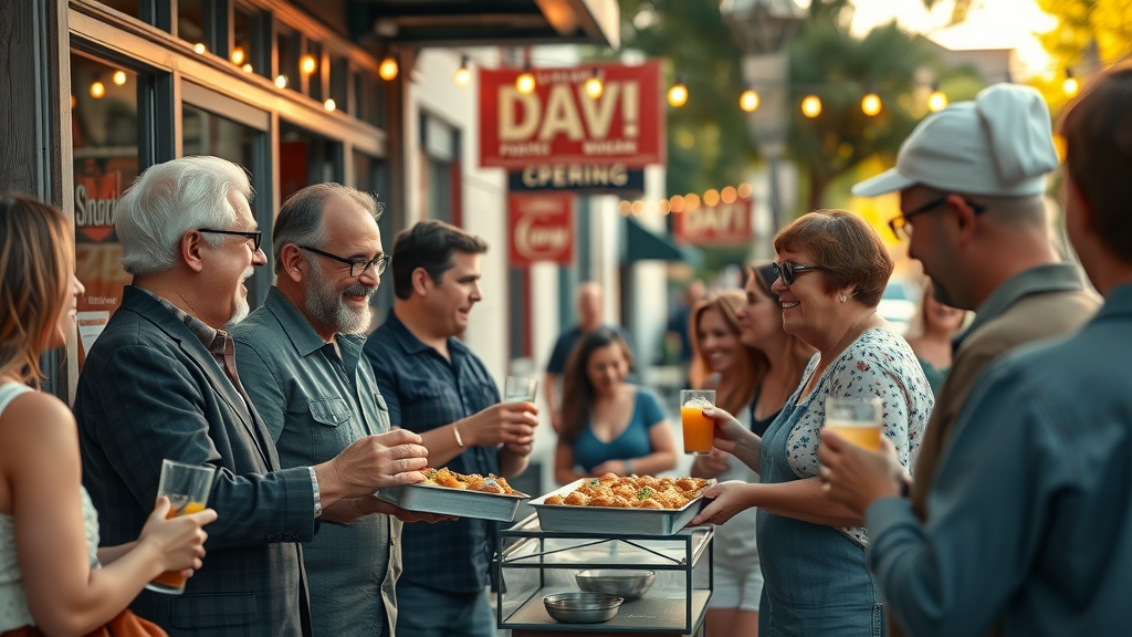 small business owners hosting local event engaging with local customers and community