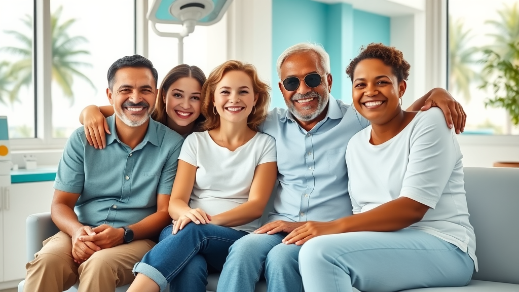 Happy multigenerational family at Miami family dentistry with bright smiles