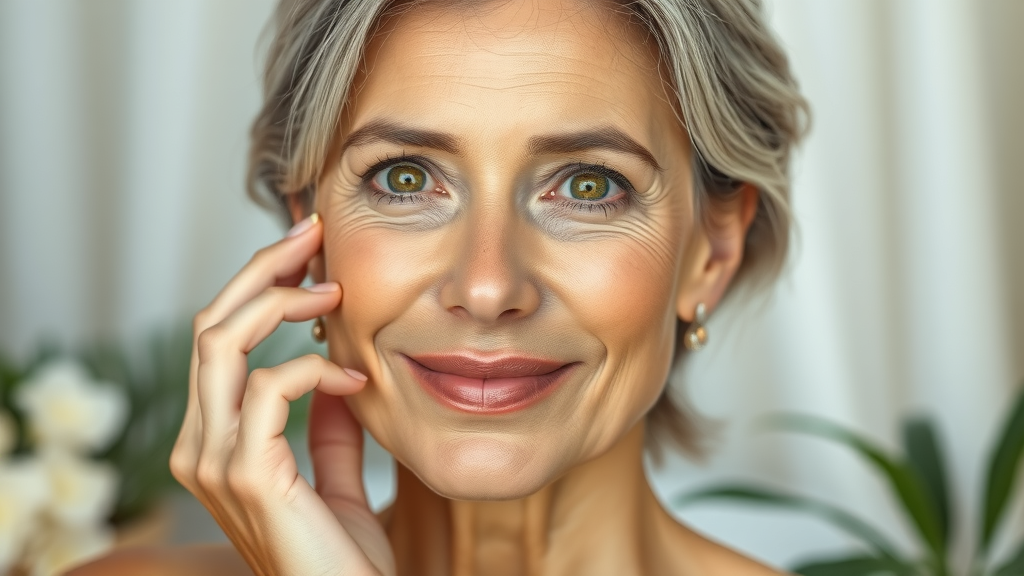 Radiant woman with smooth skin after collagen stimulators Sculptra treatment