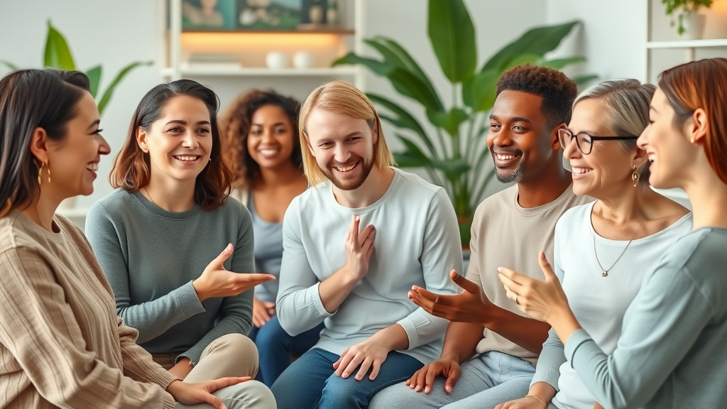 Diverse group enjoying clinic lounge, healthy skin from cosmetic dermatology treatments
