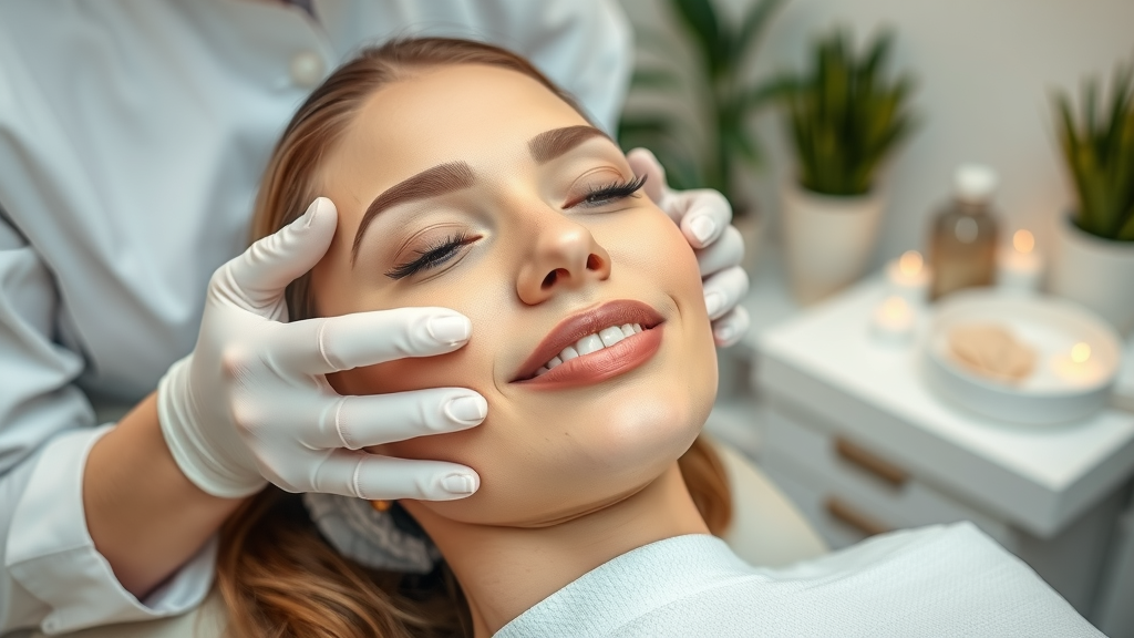 Aesthetician performing safe non surgical aesthetics facial procedure