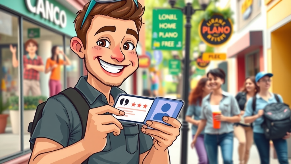 Plano business owner sharing positive customer review on mobile - content marketing ideas in Plano