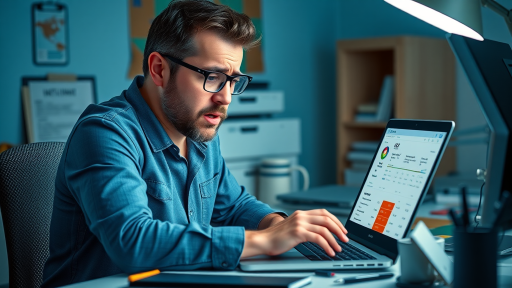 frustrated marketer at desk, seo audit, plano seo, seo service errors