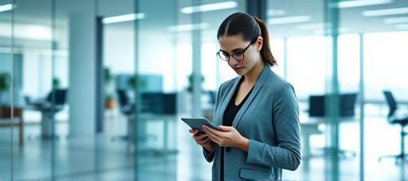 sleek posting agenda, focused, updating entries, photorealistic, modern office with glass walls and smart devices, highly detailed, digital alerts, sharp clarity, monochromatic colors, clear daylight lighting, shot with a telephoto lens.