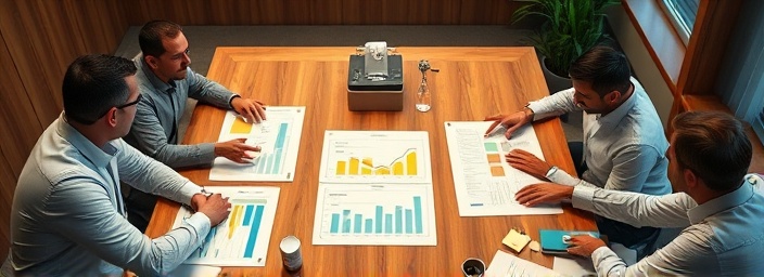 strategic engagement strategy, determined, planning growth, photorealistic, a conference table with charts and collaborative notes, highly detailed, animated gestures and pointing fingers, structured composition, earthy palette, overhead lighting, shot with a tilt-shift lens.