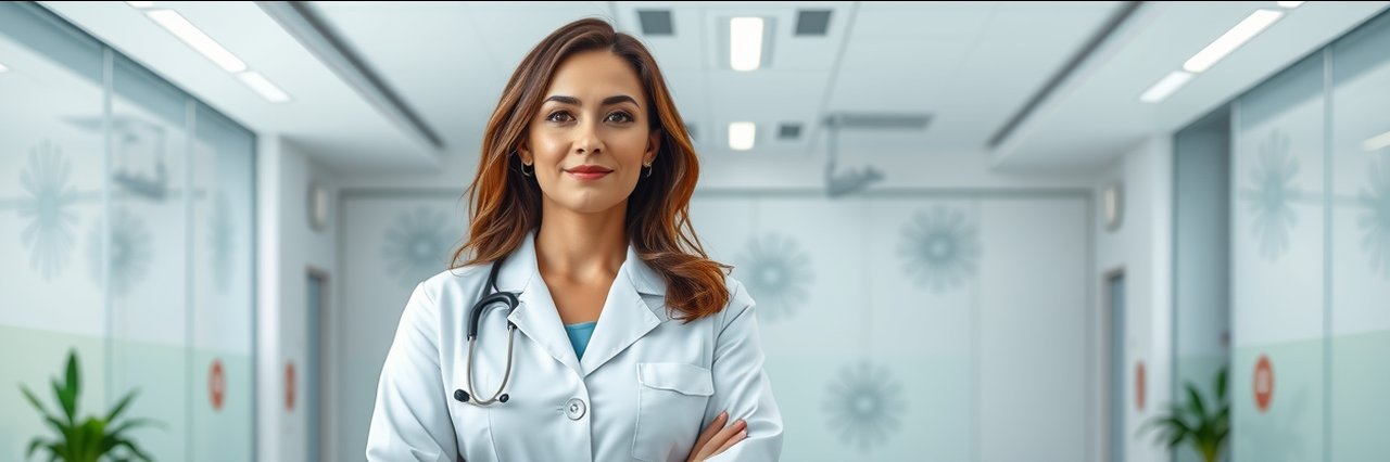 Female plastic surgeon showcasing facial balancing techniques in modern clinic