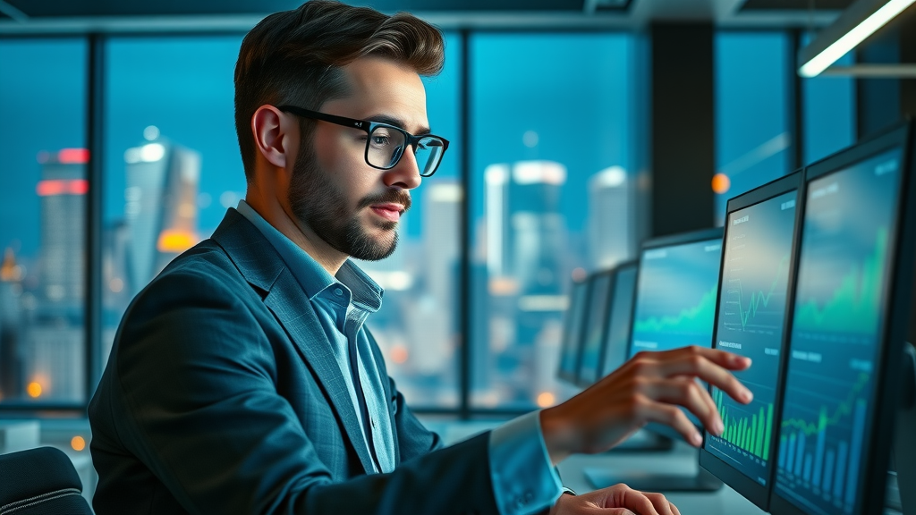 Marketing agency professional reviewing blog analytics dashboard, analyzing digital marketing success in Plano