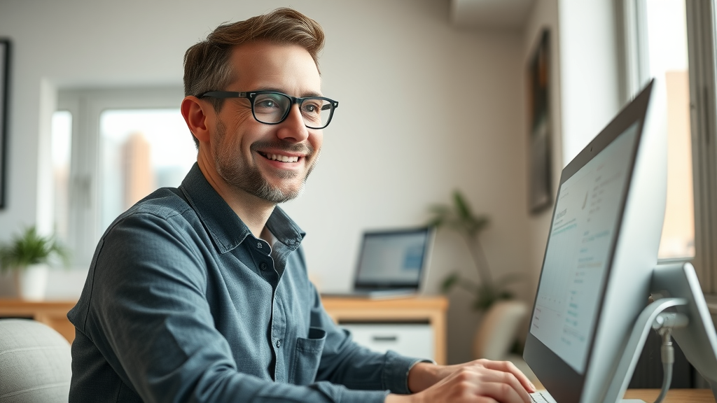 Confident small business owner monitoring SEO ranking, online presence for small business marketing Dallas