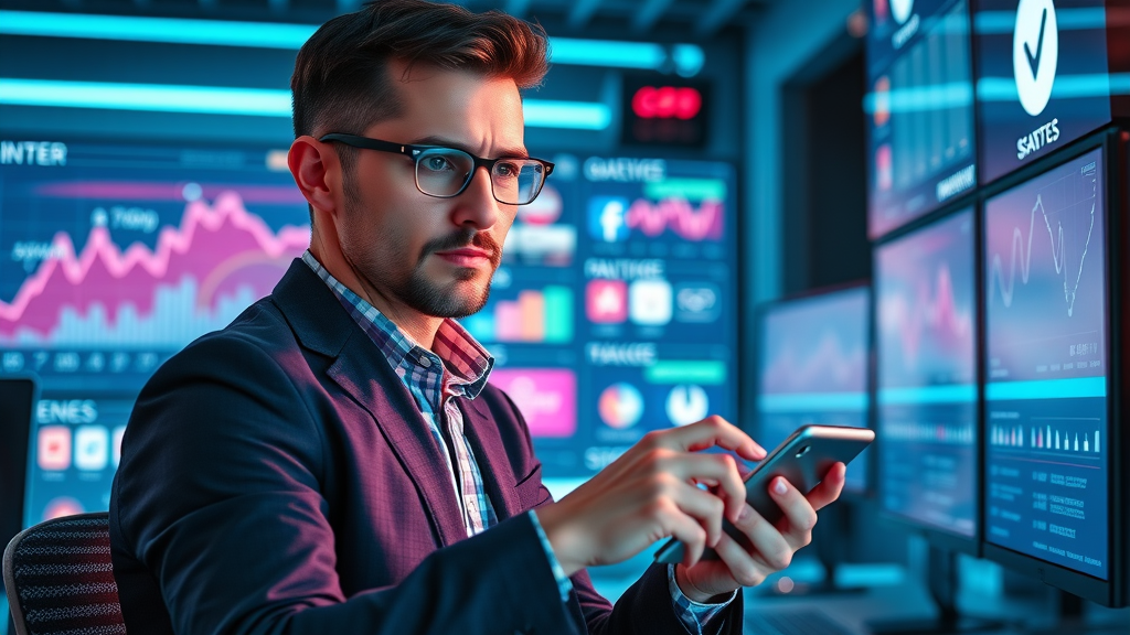 confident small business marketer adapting digital strategy with real-time social media analytics