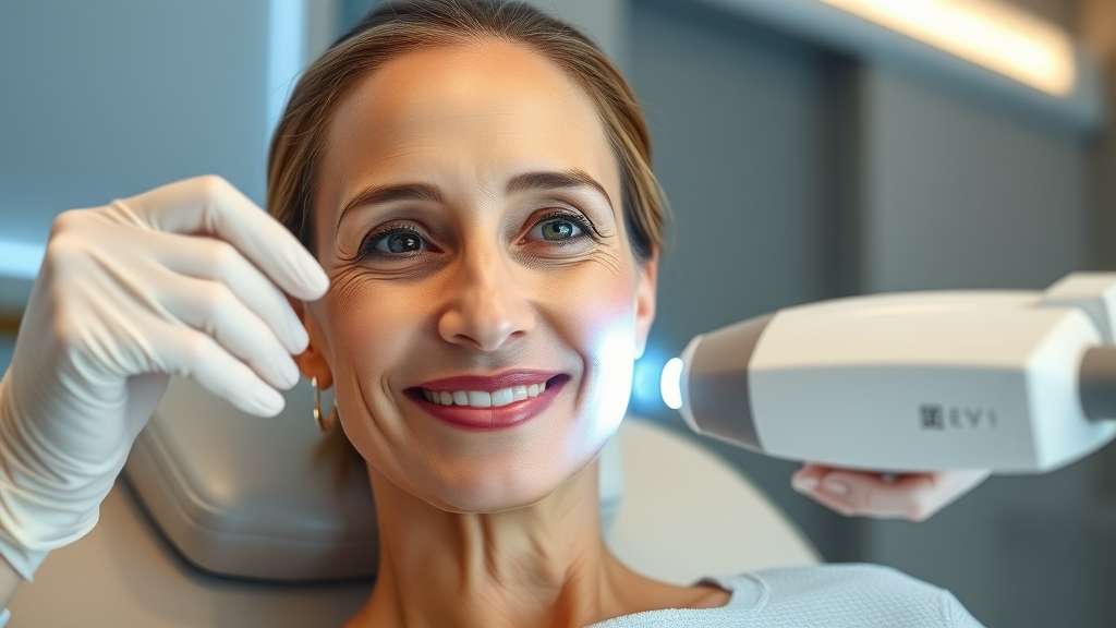 Woman enjoying cosmetic dermatology treatment with visible skin rejuvenation