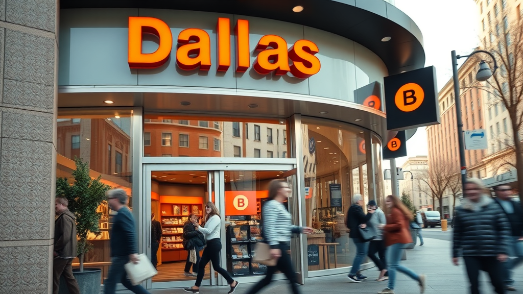 Modern Dallas storefront with prominent signage and happy customers - Dallas SEO Market