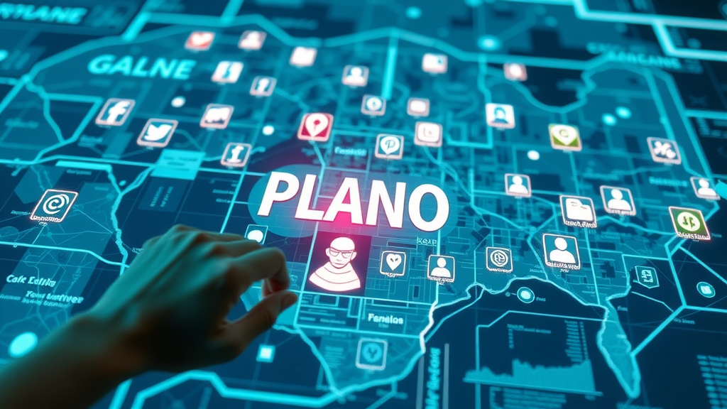 Digital market map highlighting Plano’s social platform activity and data trends