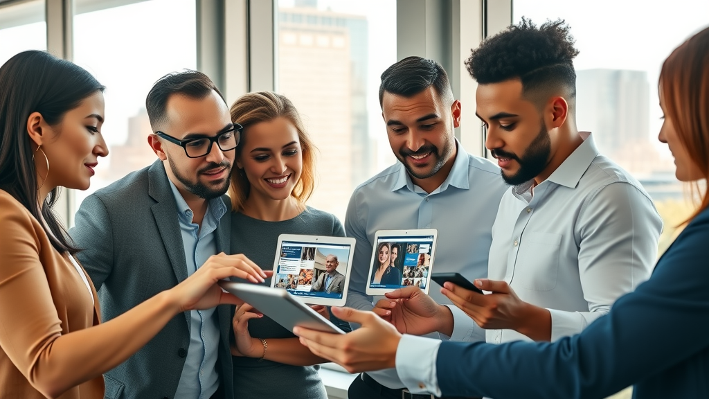 business team reviewing social media ads modern office Dallas skyline social media advertising dallas
