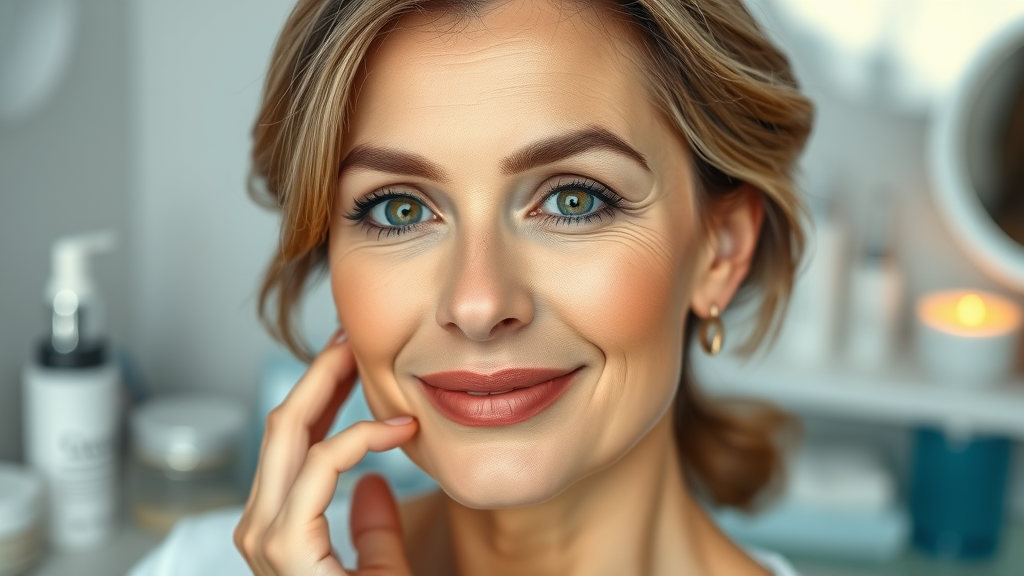 Litelift mini facelift results on middle-aged woman with rejuvenated skin