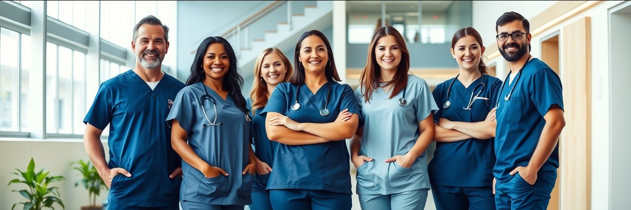 Medical team in clinic specializes in anti-aging injectables, smiling together.